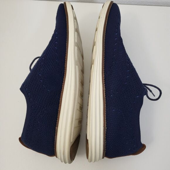 COLE HAAN Grand OS Mens 12 Navy Blue Knit Lace Up Wingtip Oxford Shoes Comfort main image 4